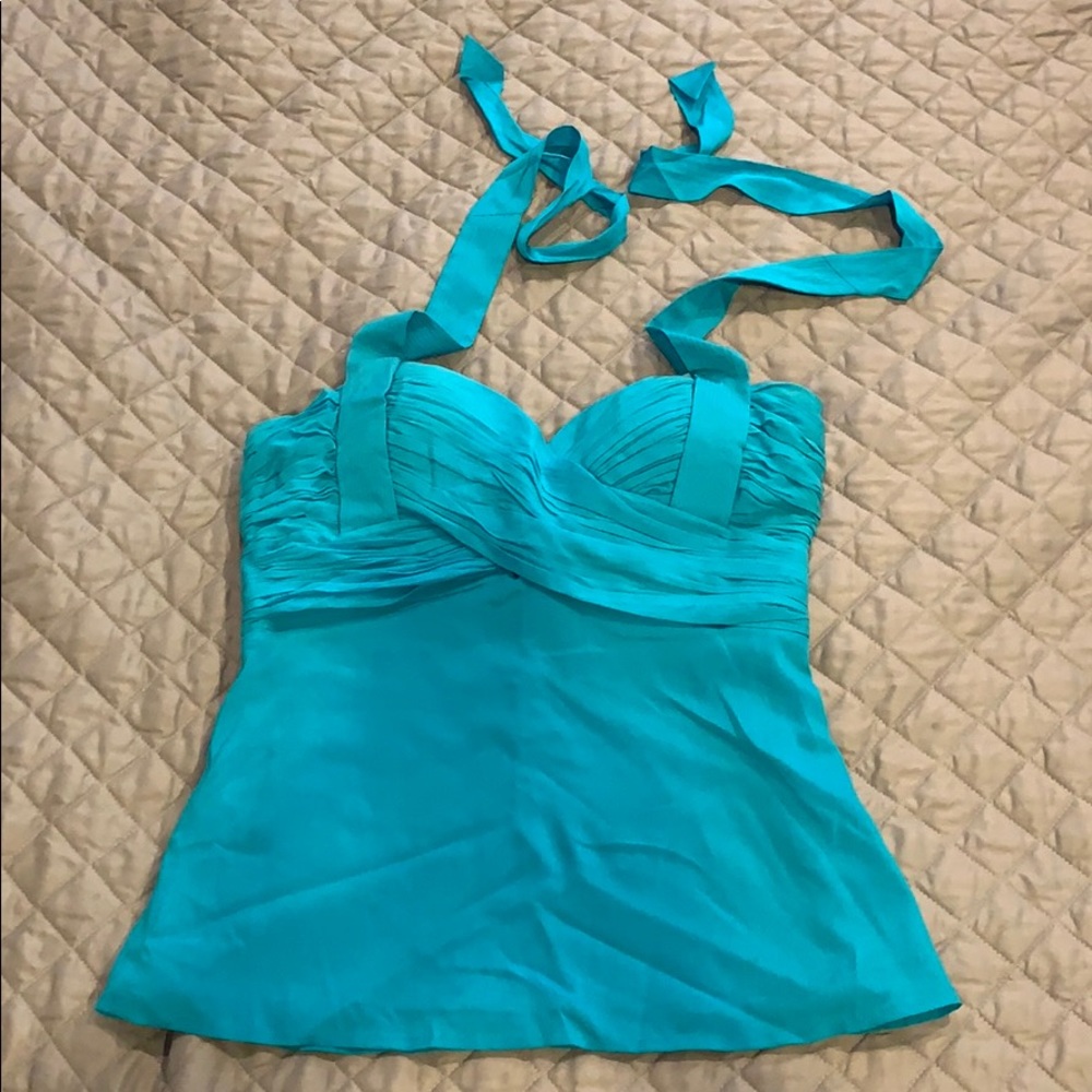 Bebe Blue Pleated Chiffon Halter Top